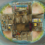 This painting is thought to be one of the first by a woman in the MoMA permanent collection, and shows a distorted, dream-like perspective similar to what we see in the work of the surrealists. Shack presents all four walls and the floor of the structure in a two-dimensional view. We see the sparse furnishings of the shack—namely just a small bed, and the various bits and bobs which line the shelves, as well as the view out the window and door looking out to the ocean. On all four sides of the shack the sand dissolves into beachy grasses, which in turn melt into sea and sky, capturing the dreamy essence of MacIver’s Cape Cod world.