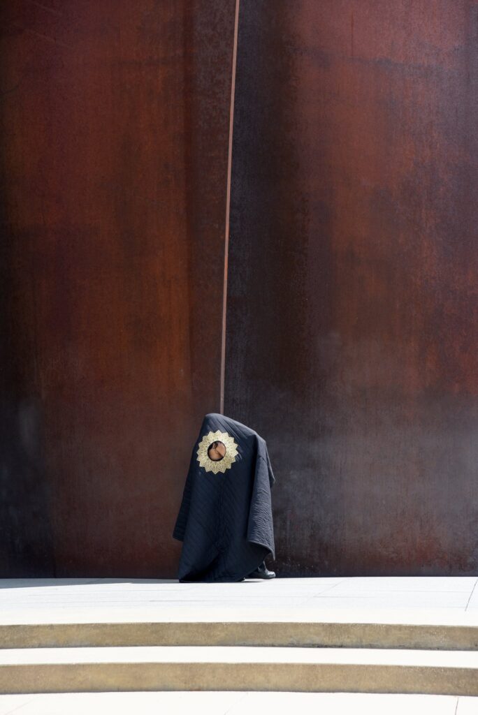 Sculptural textile pieces titled "Acoustic Sound Blankets" by Baseera Khan