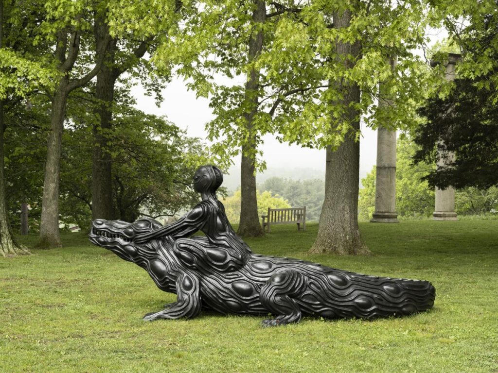 Sculpture titled "Crocodylus" by Wangechi Mutu