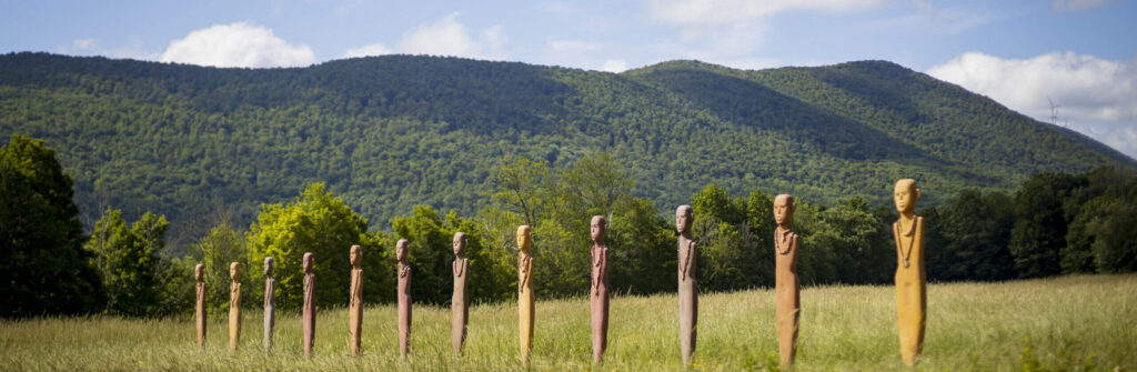 Sculptural installation titled "Counterculture" by Rose B. Simpson