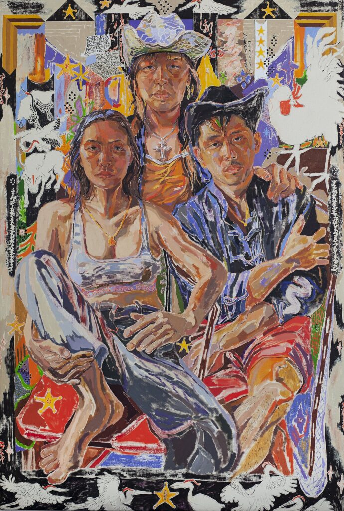 Painting titled "Birds of a Feather Flock Together, aka: A New Family" by Oscar Yi Hou