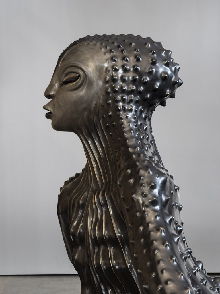 Close up of sculpture titled "MamaRay" by Wangechi Mutu
