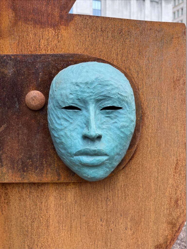 Close up of public art installation "Seed" by Rose B. Simpson