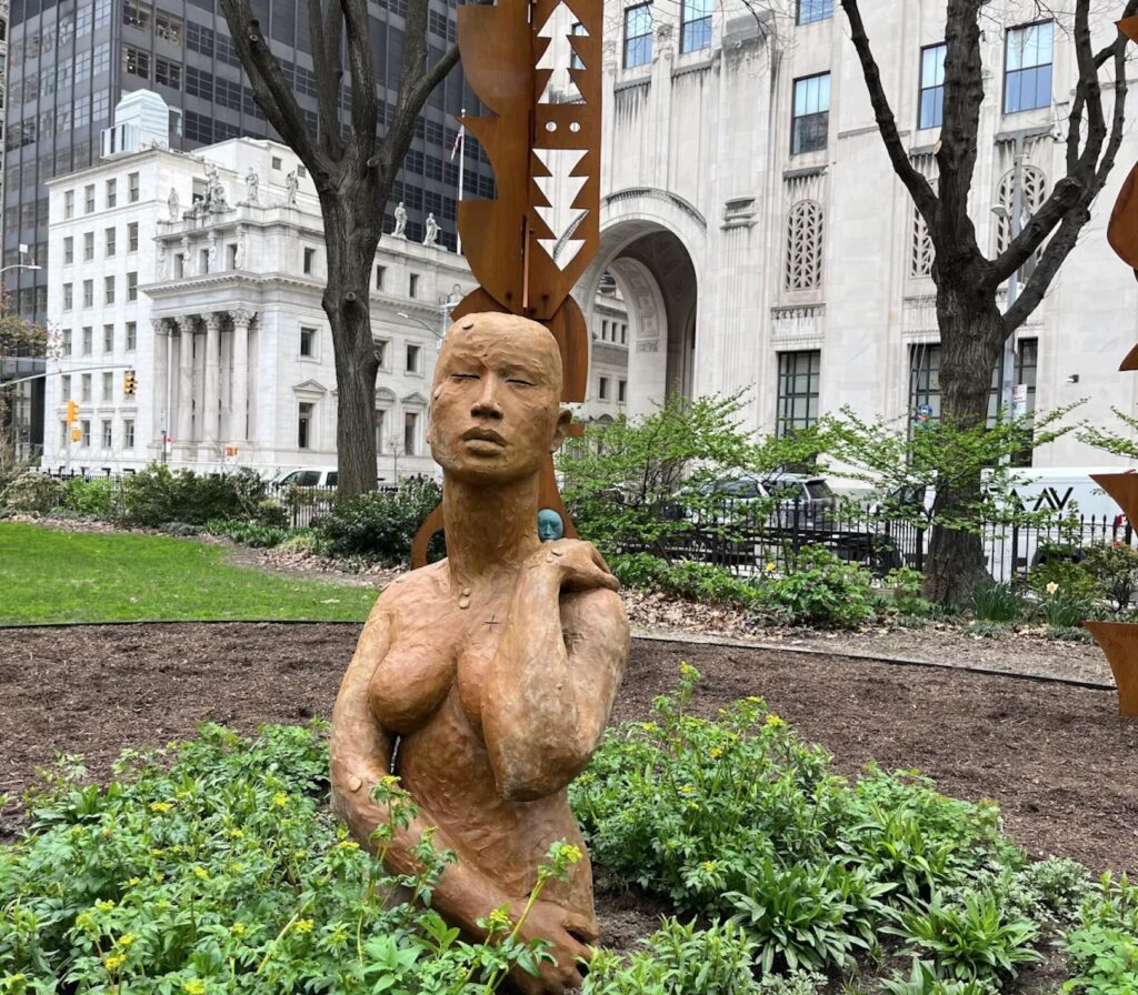 Close up of public art installation "Seed" by Rose B. Simpson