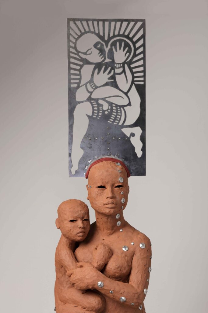 Close up of Statue titled "Genesis Squared" by Rose B. Simpson