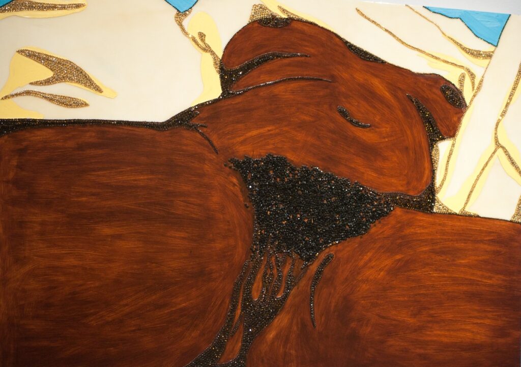 Painting titled "Origin of the Universe" by Mickalene Thomas