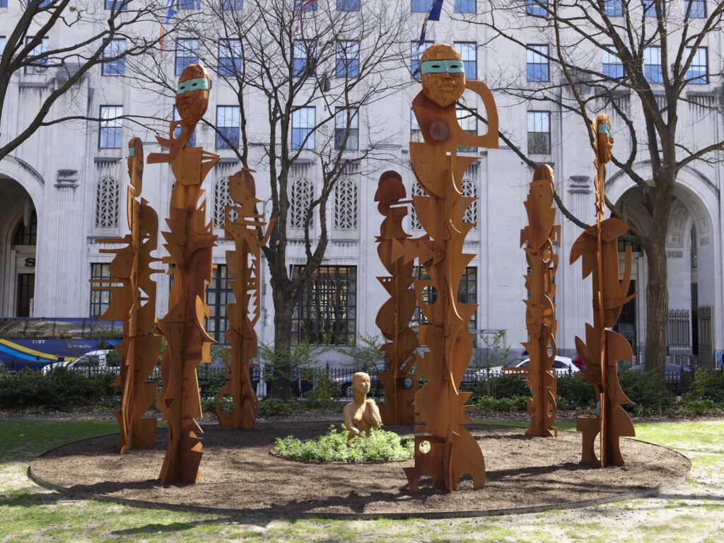 Photo of public art installation "Seed" by Rose B. Simpson