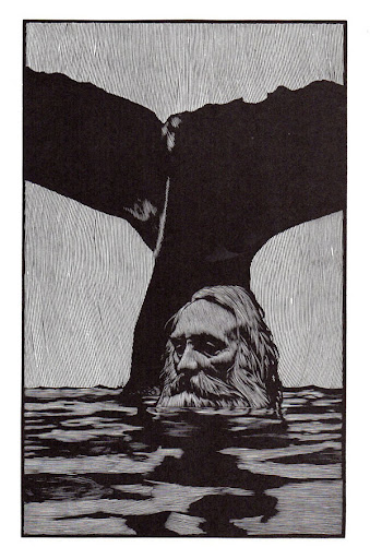 Wood engraving from The Pennyroyal Caxton Bible Prospectus showing Jonah and the whale