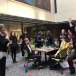 MUX seniors relax and hang out during reception.