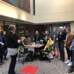 Jessica Nicoll gives a post-capstone reception speech.