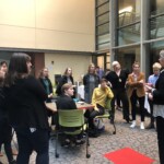 Jessica Nicoll gives a post-capstone reception speech.