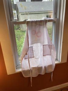 A window with an apron on it