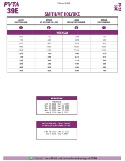 PVTA B39E Timetable