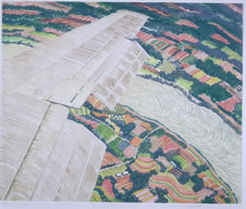 Winging It, Spring. 1990 Etching printed in pale yellow, blue‑green, tan, light red and yellow‑green on white wove paper Sheet: 25 3/8 x 25 1/8 in.; image: 15 7/8 x 19 inches 