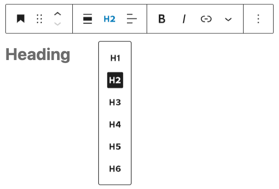 The WordPress heading block 