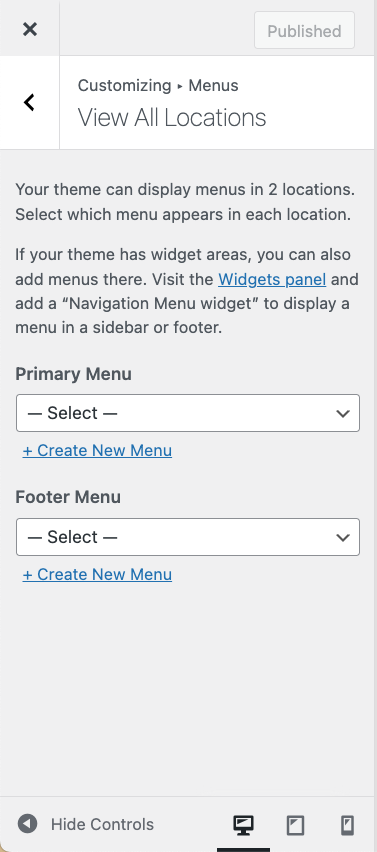 Menu Display from a theme that allows for a primary menu