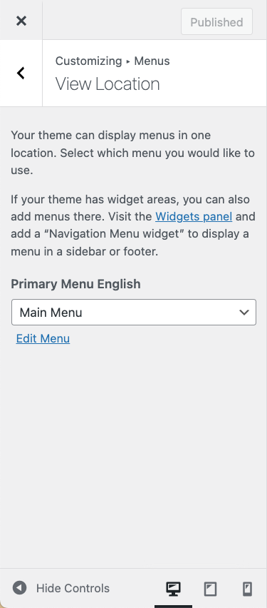 Menu Display from a theme that allows for a primary menu