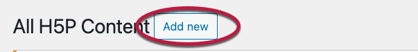 The H5P Add New button circled in red