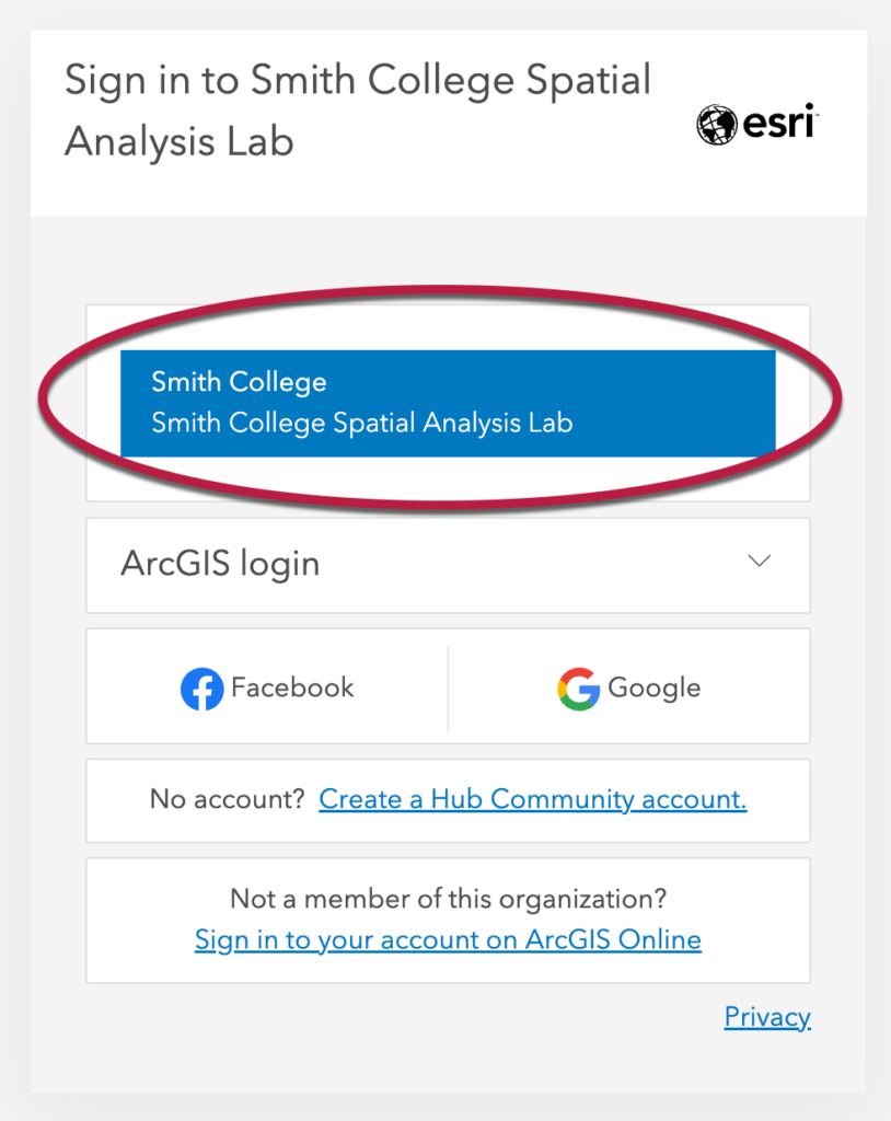 The Smith College spatial analysis lab login button