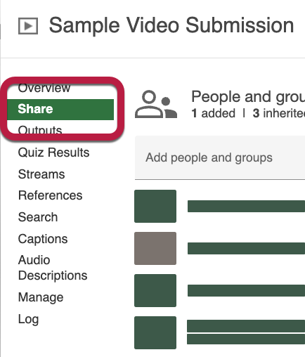 The share section of the settings window