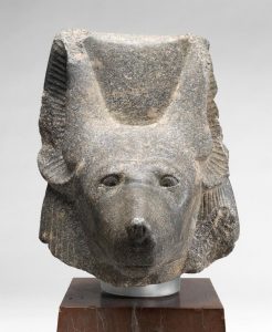 A stone jackal head.