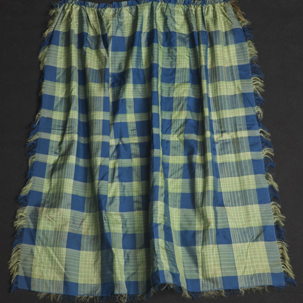 Blue and Green Silk Apron. Checkered Pattern.