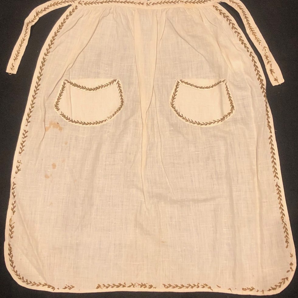 White Apron with Green Embroidery