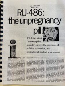 This photograph shows an article titled RU-486: the unpregnancy pill
