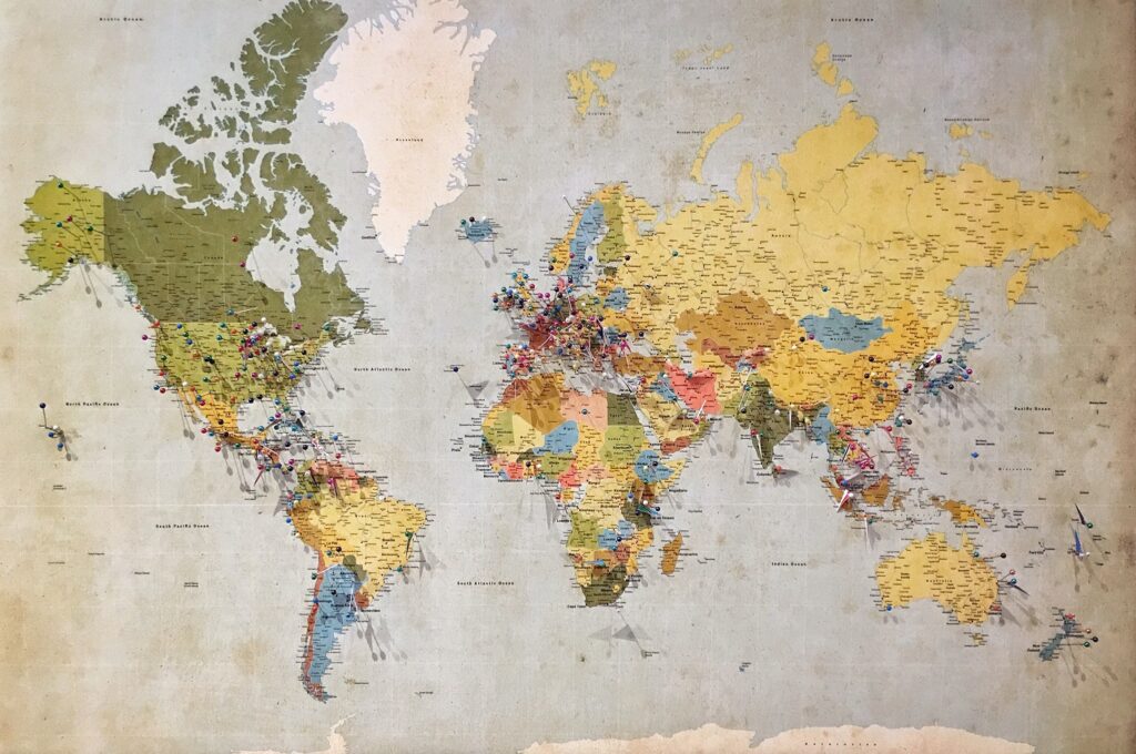 Image of Blue, green, and yellow world map